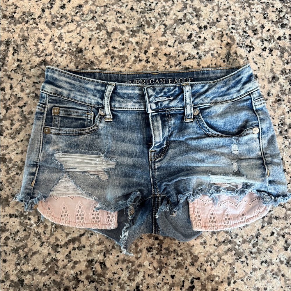 American Eagle Outfitters Blue Distressed Jean Shorts